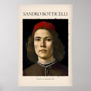 Botticelli Porträtt Ung Man Röd Hatt 1483 Konst Poster
