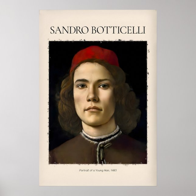 Botticelli Porträtt Ung Man Röd Hatt 1483 Konst Poster (Framsidan)