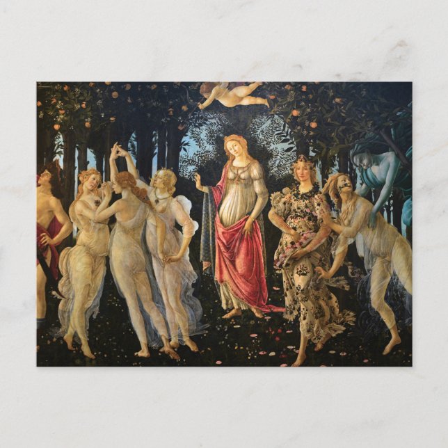 Botticelli Primavera Renässans Blommig Gudinna Vykort (Framsida)