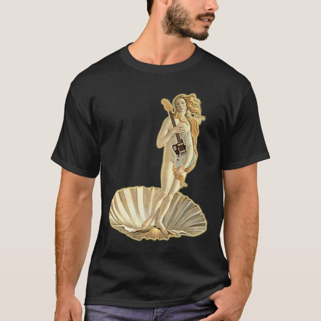 Botticelli Venus med Electric Guitar Sten Guitari T Shirt (Framsida)
