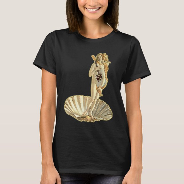 Botticelli Venus With Electric Guitar Rock Guitari T Shirt (Framsida)