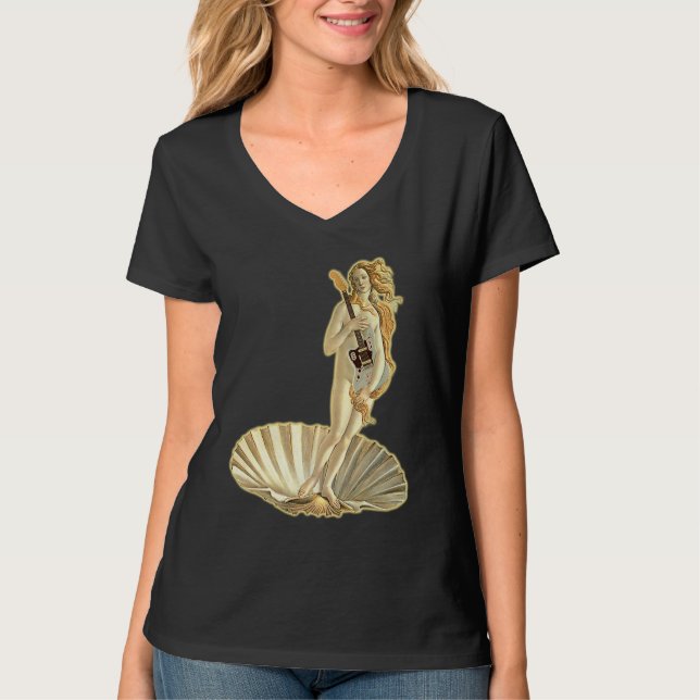 Botticelli Venus With Electric Guitar Rock Guitari T Shirt (Framsida)