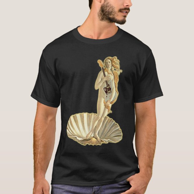 Botticelli Venus With Electric Guitar Rock Guitari T Shirt (Framsida)