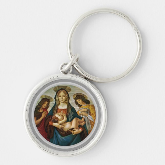 Botticellis Madonna och barn Rund Silverfärgad Nyckelring (Framsidan)