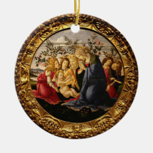 Botticellis madonna som tillber barnet med fem äng julgransprydnad keramik