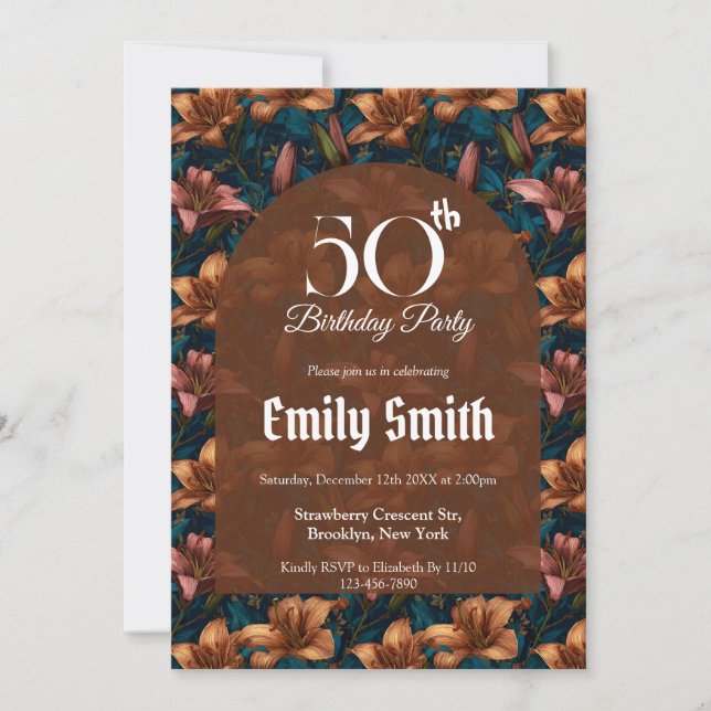 Bottinspirerad liljor estetisk födelsedagsfest inbjudningar (Framsida)