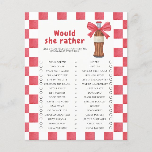 Bottle Baby shower Would She Rather game  (Framsida)