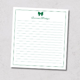 Bottle Green Bow Border Custom Name Lined Anteckningsblock