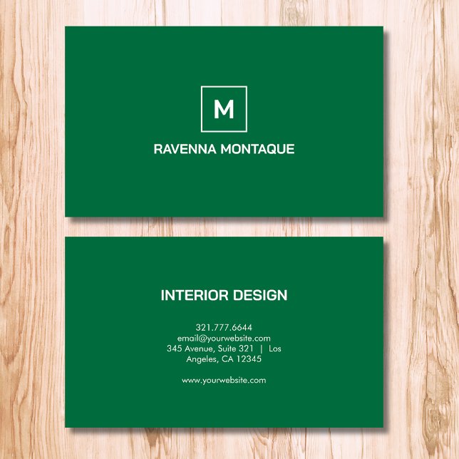 Bottle Green Modern Elegant Simple Monogram Name Visitkort (Skapare uppladdad)