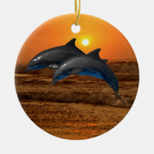 Bottlenosedelfin på solnedgången julgransprydnad keramik