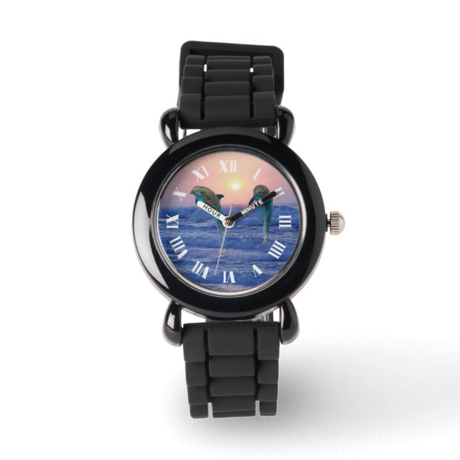 Bottlenosolfin vid Soluppgång Armbandsur (Framsida)