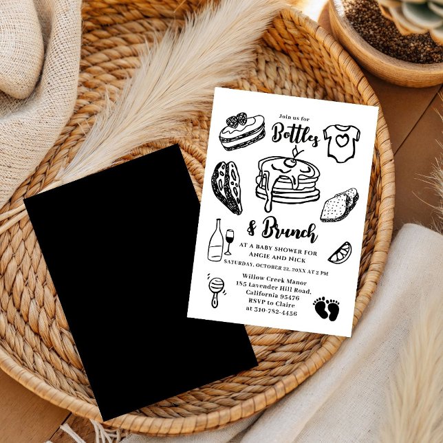 Bottles & Brunch Doodle Black Boy Baby Shower  Inbjudningar (Skapare uppladdad)