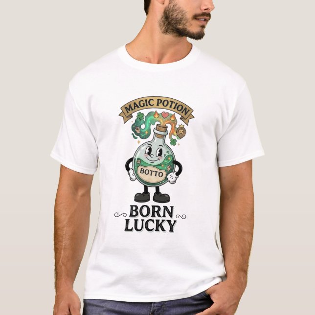 Botto Born Lucky Magisk Trolldrycksflaska Retro Te T Shirt (Framsida)