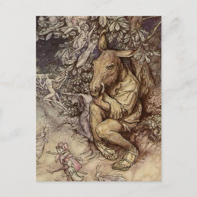 “Bottom och Titania” av Arthur Rackham Vykort (Framsida)