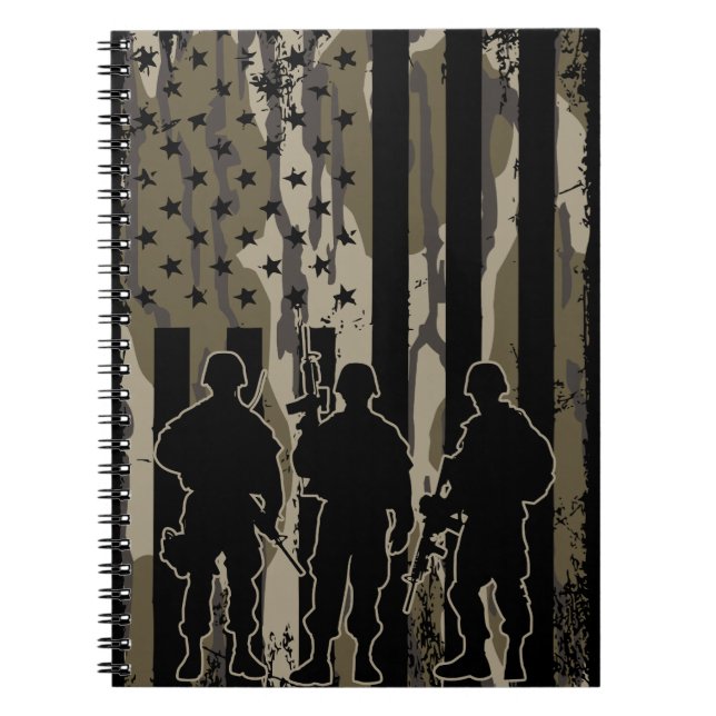 Bottomland Camo American Flagga & Soldiers Anteckningsbok (Framsidan)