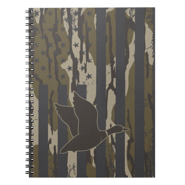 Bottomland Camo Anka Hunting American Flagga Fören Anteckningsbok (Framsidan)