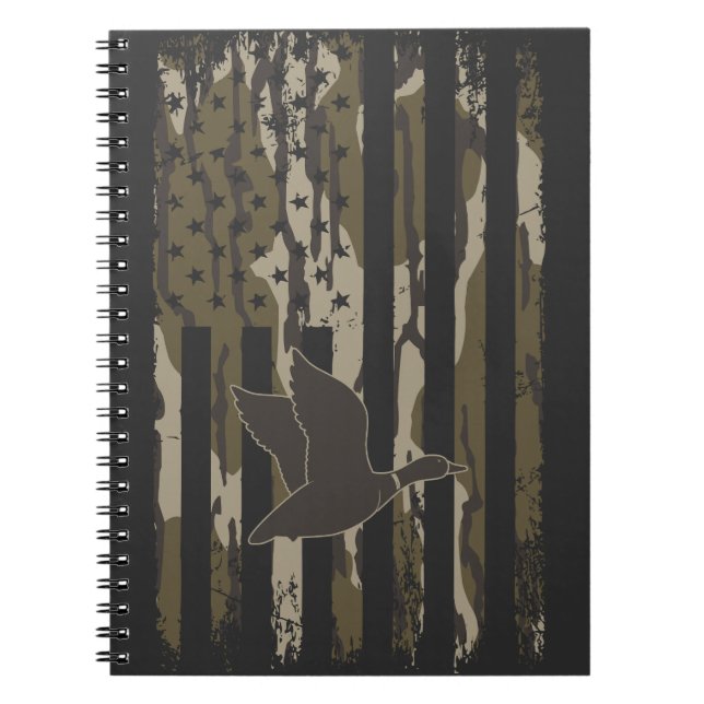 Bottomland Camo Anka Hunting American Flagga Fören Anteckningsbok (Framsidan)