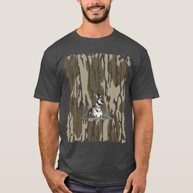 Bottomland Camo Pronghorn Antelope Hunting Camo T Shirt (Framsida)