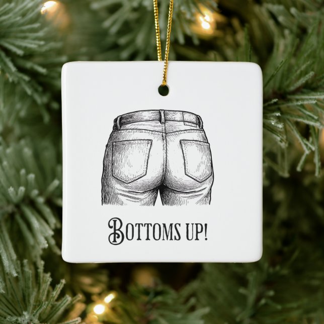 Bottoms Up! Funny White Elephant Gift Christmas Julgransprydnad Keramik (Träd)