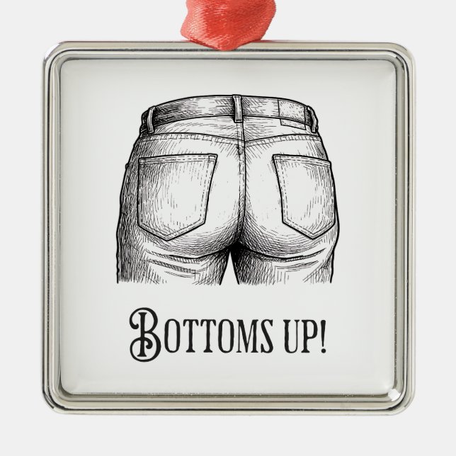 Bottoms Up! Funny White Elephant Gift Christmas Julgransprydnad Metall (Framsidan)