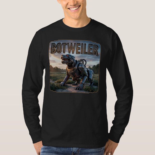 Botweiler Fotografisk – Robot Rottweiler Rolig T Shirt (Framsida)