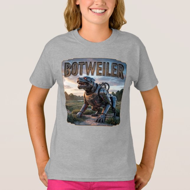 Botweiler Fotografisk – Robot Rottweiler Rolig T Shirt (Framsida)