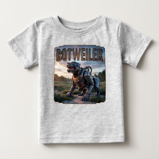 Botweiler Fotografisk – Robot Rottweiler Rolig T Shirt (Framsida)