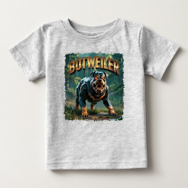 Botweiler-illustration – Robot Rottweiler Rolig T Shirt (Framsida)