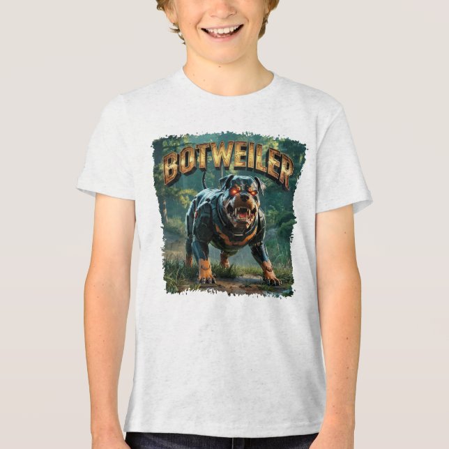 Botweiler-illustration – Rolig Robot Rottweiler T Shirt (Framsida)