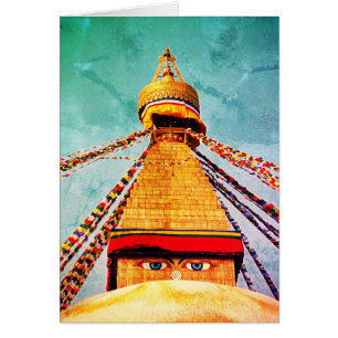 Boudhanath Stupa, Buddha Öga, Kathmandu, Nepal Hälsningskort