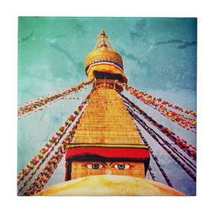 Boudhanath Stupa, Buddha Öga, Kathmandu, Nepal Kakelplatta