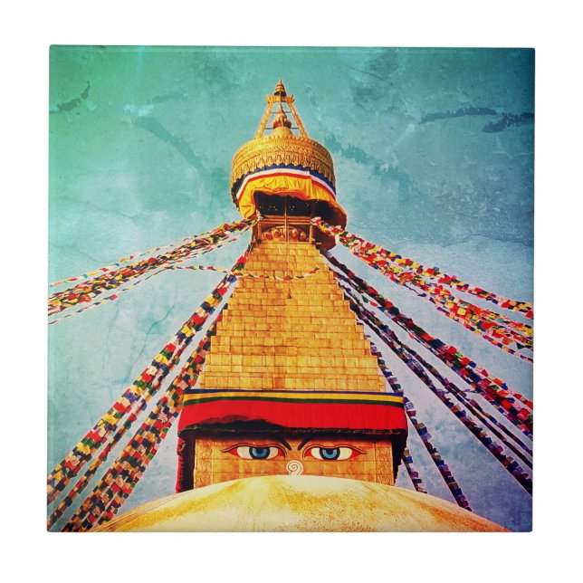 Boudhanath Stupa, Buddha Öga, Kathmandu, Nepal Kakelplatta (Framsidan)