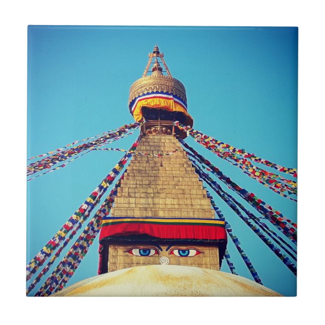 Boudhanath Stupa, Buddha Öga, Kathmandu, Nepal Kakelplatta (Framsidan)