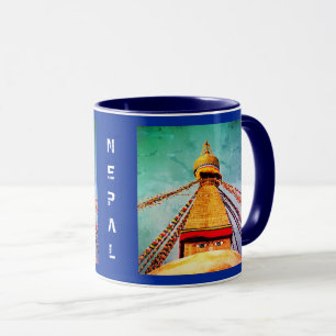 Boudhanath Stupa, Buddha Öga, Kathmandu, Nepal Mugg