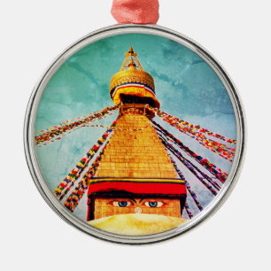Boudhanath Stupa, Buddha Ögon, Himalaya, Nepal Julgransprydnad Metall