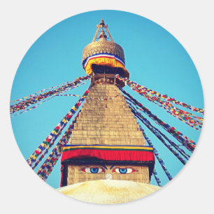Boudhanath Stupa, Buddha Ögon, Himalayas, Nepal Runt Klistermärke