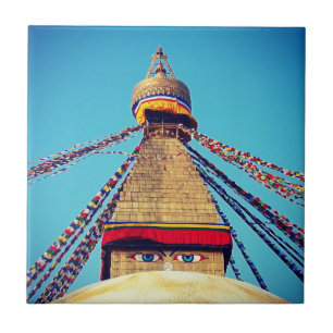 Boudhanath Stupa, Buddha Ögon, Katmandu, Nepal Kakelplatta
