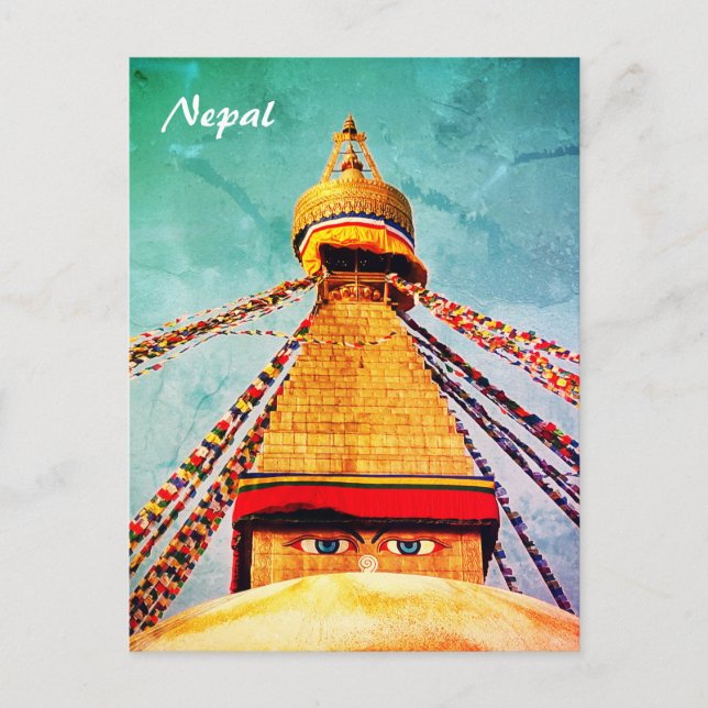 Boudhanath Stupa, Buddha Ögon, Nepal-vykort Vykort (Framsida)