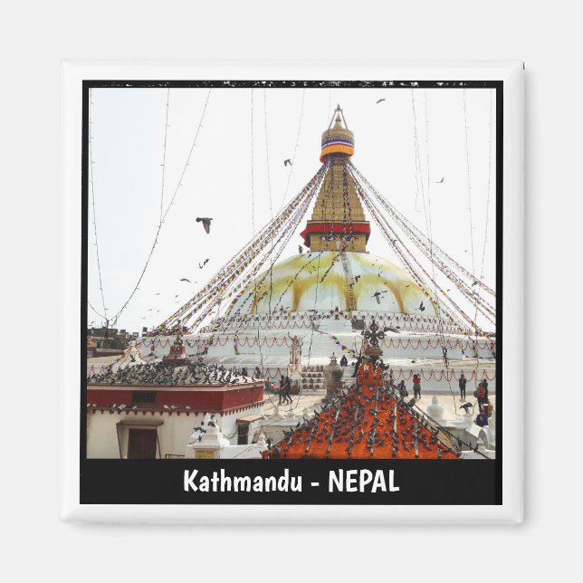 Boudhanath Stupa, Flower Offers, Kathmandu, Nepal Magnet (Framsidan)