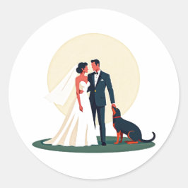 Boudoir Bride och Groom med Hund Sticker Runt Klistermärke