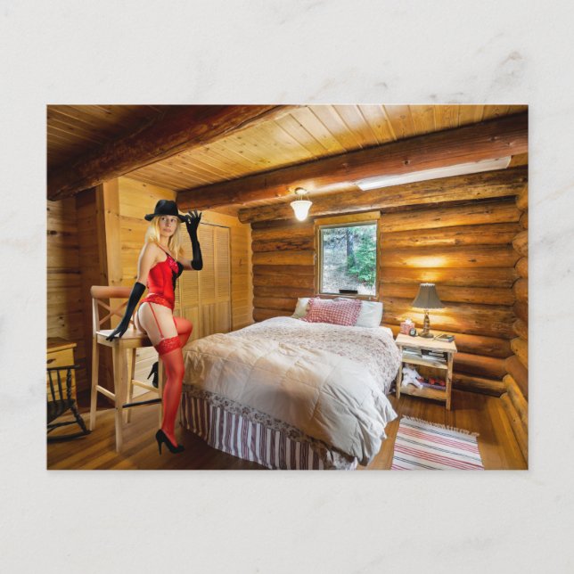 BOUDOIR LOG CABIN BEDROOM GIRL POSTCARD VYKORT (Framsida)