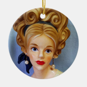 Bouffant Hair Dam Head Vas Big Blue Öga Julgransprydnad Keramik