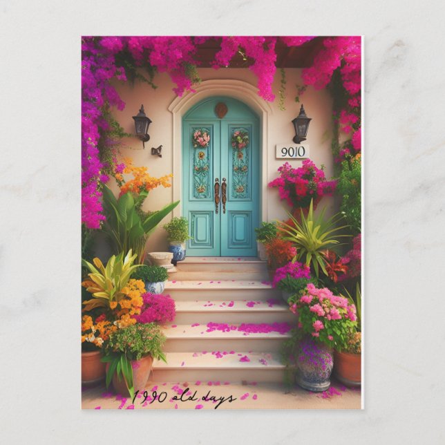 bougainvillea-blomma 1990 gamla dagar vykort (Framsida)