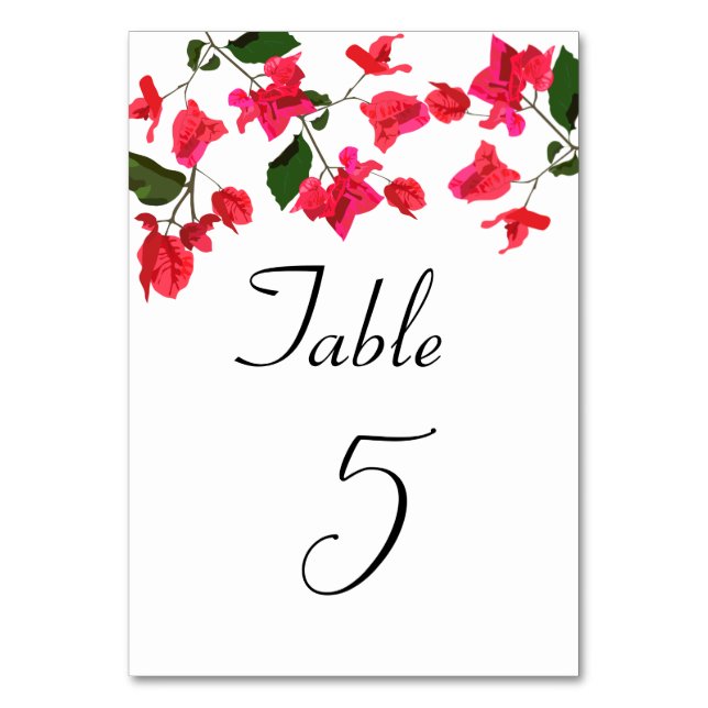 Bougainvillea Blomme Bröllop Bordsnummer Card (Framsidan)