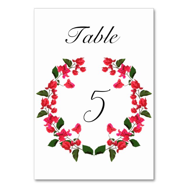 Bougainvillea Blomme Bröllop Bordsnummer Card (Framsidan)