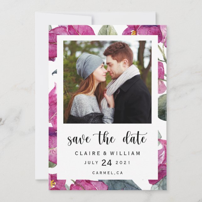 Bougainvillea Blommigt Photo Save Date Card Spara Datumet (Framsida)