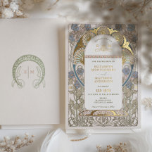 Bougainvillea Blue Guld Bröllop Art nouveau Mucha