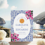 Bougainvillea Blue tile Bröllop QR-kod Spara Datumet<br><div class="desc">Vattenfärgad Orange Citrus Italy Blue Tile Mediterranean</div>