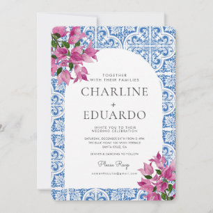 Bougainvillea Bluetile Mediterranean Bröllop QR Inbjudningar