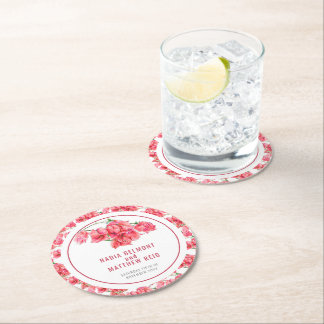 Bougainvillea botanisk röd akvarell bröllop  underlägg papper rund